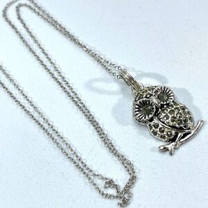 925 Sterling Silver Marcasite Rhinestone Owl Pendant Necklace Chain Nature Boho